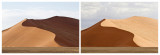 Different Sames : This diptych was made in the Namib Desert. In a very transparent manner it demonstrates changes of the same landscape depending on the side of the Sun.