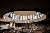 Destroyed mosques in Gaza after the last war against israel : Children play under the dome of the destroyed dome of the Ebad El Rahman mosque in Khuzaa in the south of Gaza.
