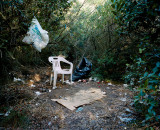 A chair used by sex workers in a wooded area, Rome : A chair used by sex workers in a wooded area, Rome